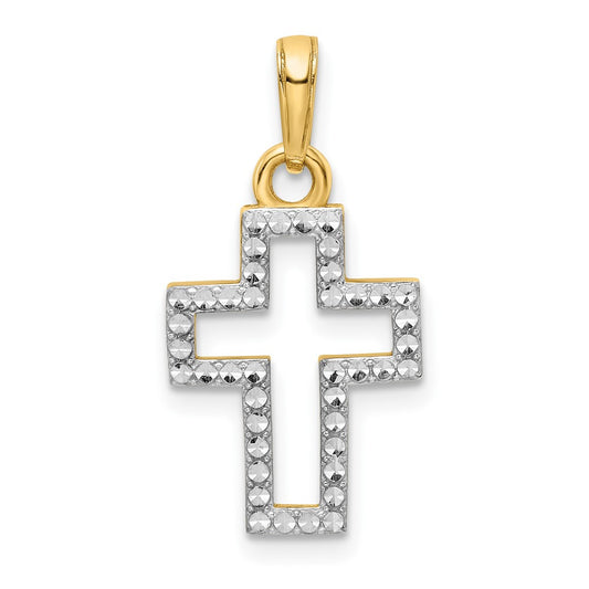 14k Yellow u0026 Rhodium Gold w/Rhodium D/C Cross Pendant