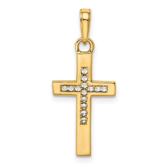 14k Yellow & Rhodium Gold w/Rhodium D/C Cross Pendant