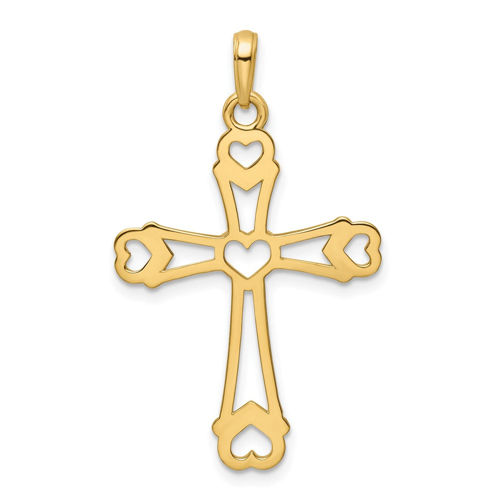 14k Yellow u0026 Rhodium Gold w/Rhodium D/C Cross w/Hearts Pendant