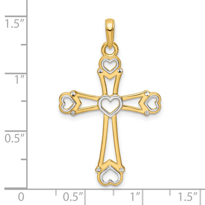 14k Yellow u0026 Rhodium Gold w/Rhodium D/C Cross w/Hearts Pendant
