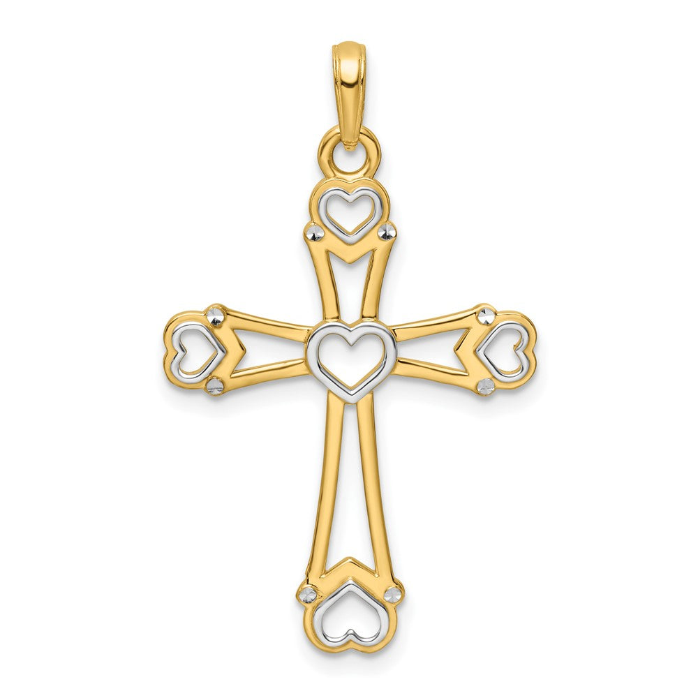 14k Yellow u0026 Rhodium Gold w/Rhodium D/C Cross w/Hearts Pendant