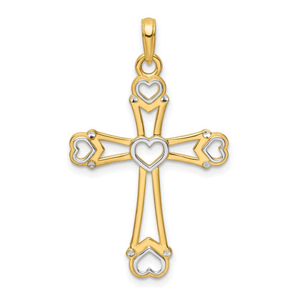 14k Yellow u0026 Rhodium Gold w/Rhodium D/C Cross w/Hearts Pendant