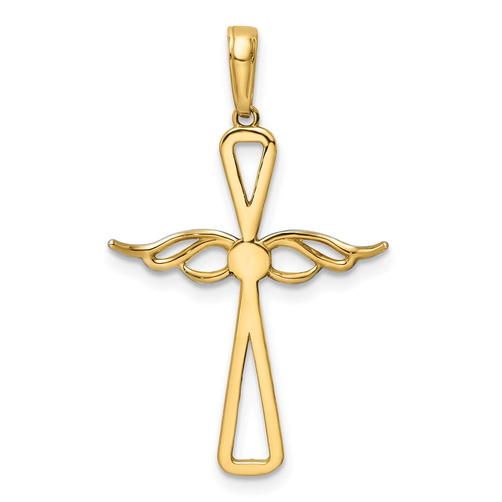 14k Yellow & Rhodium Gold w/Rhodium D/C Cross w/Wings Pendant