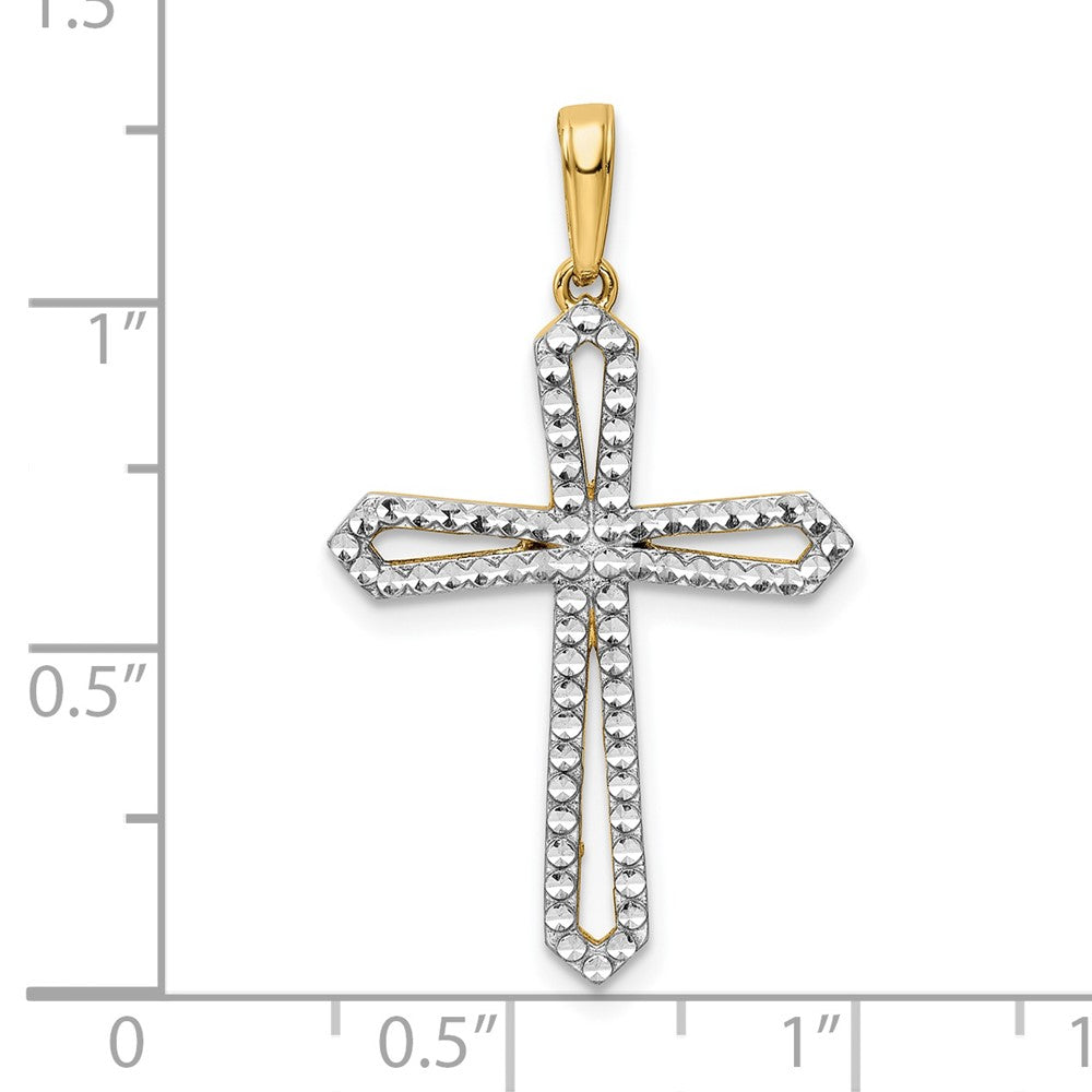 14k Yellow & Rhodium Gold w/Rhodium D/C Cross Pendant