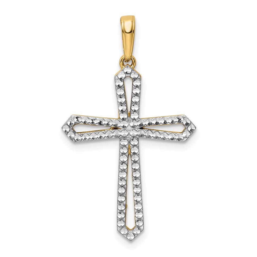 14k Yellow & Rhodium Gold w/Rhodium D/C Cross Pendant