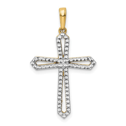 14k Yellow & Rhodium Gold w/Rhodium D/C Cross Pendant