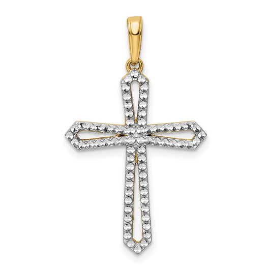 14k Yellow & Rhodium Gold w/Rhodium D/C Cross Pendant