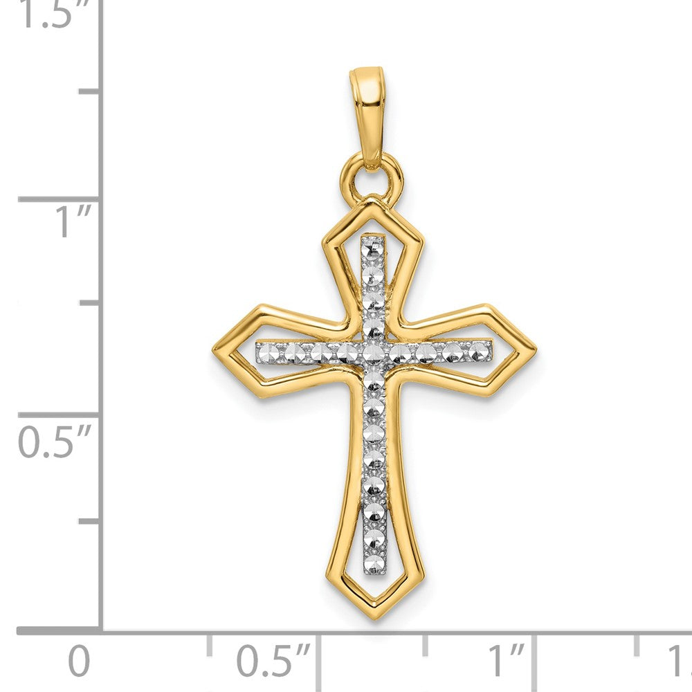 14k Yellow & Rhodium Gold w/Rhodium D/C Cross Pendant
