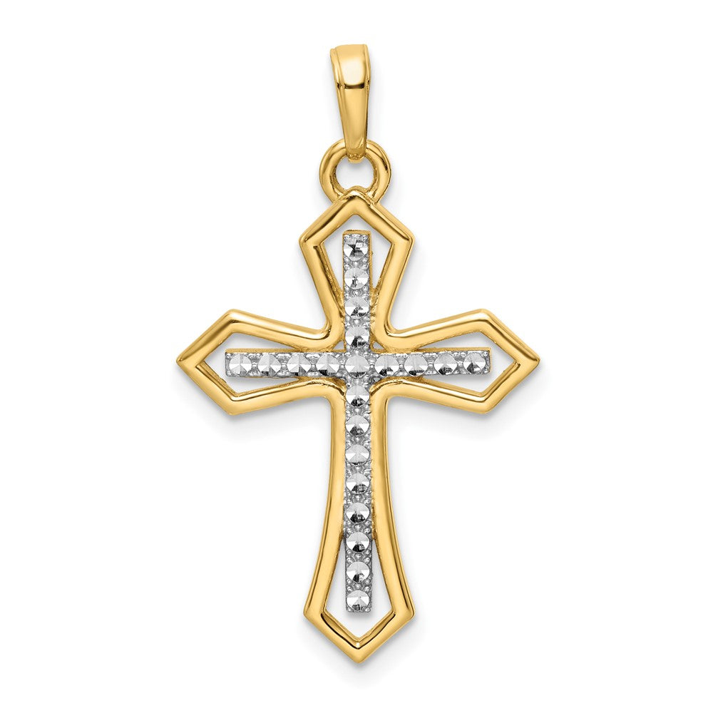 14k Yellow & Rhodium Gold w/Rhodium D/C Cross Pendant