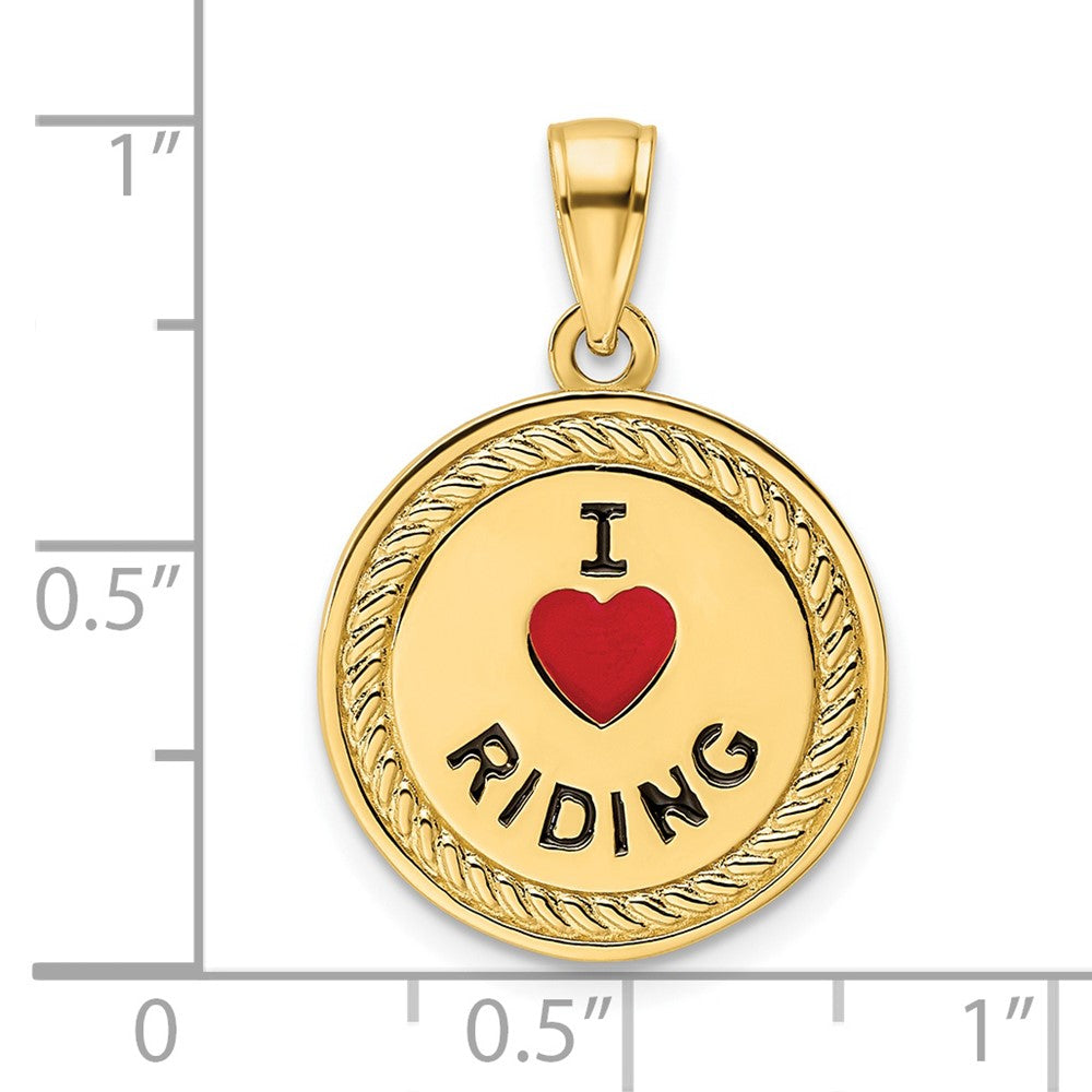 14k Yellow Gold I Heart Horses/I Heart Riding Enameled Reversible Pendant