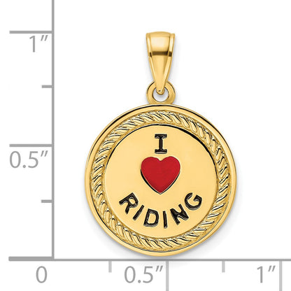14k Yellow Gold I Heart Horses/I Heart Riding Enameled Reversible Pendant