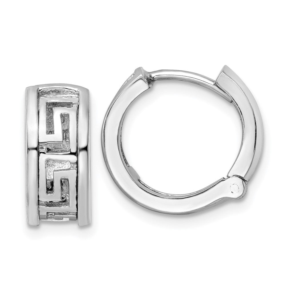 14k White Gold Cut-Out Greek Key Design Earrings