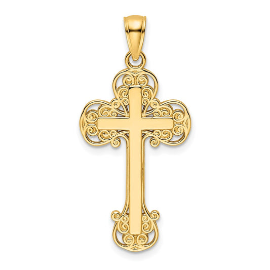 14k Yellow Gold Polished Fancy Cross Pendant