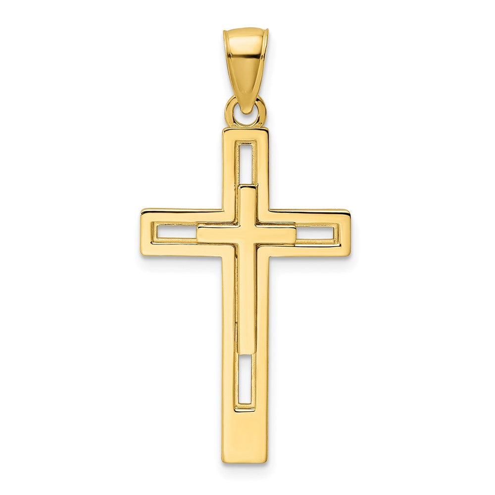 14k Yellow Gold Polished Double Cross Pendant
