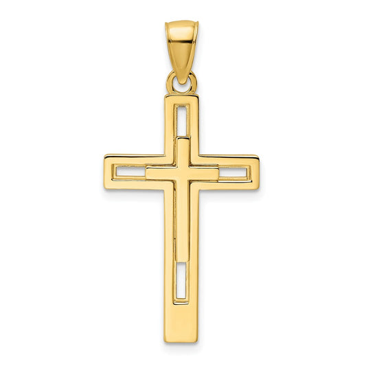 14k Yellow Gold Polished Double Cross Pendant