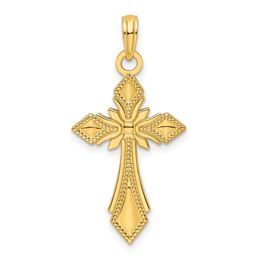 14k Yellow Gold Polished Beaded Cross Pendant