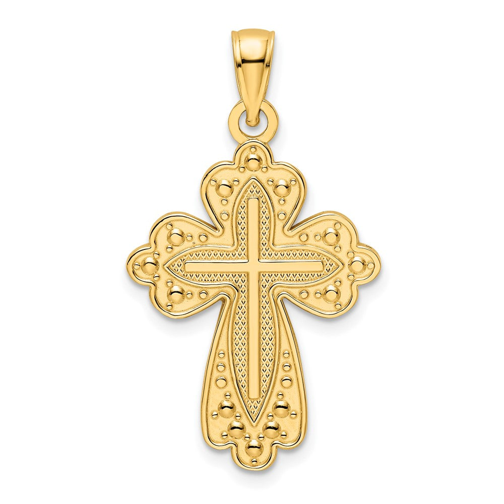 14k Yellow Gold Polished and Textured Cross Pendant