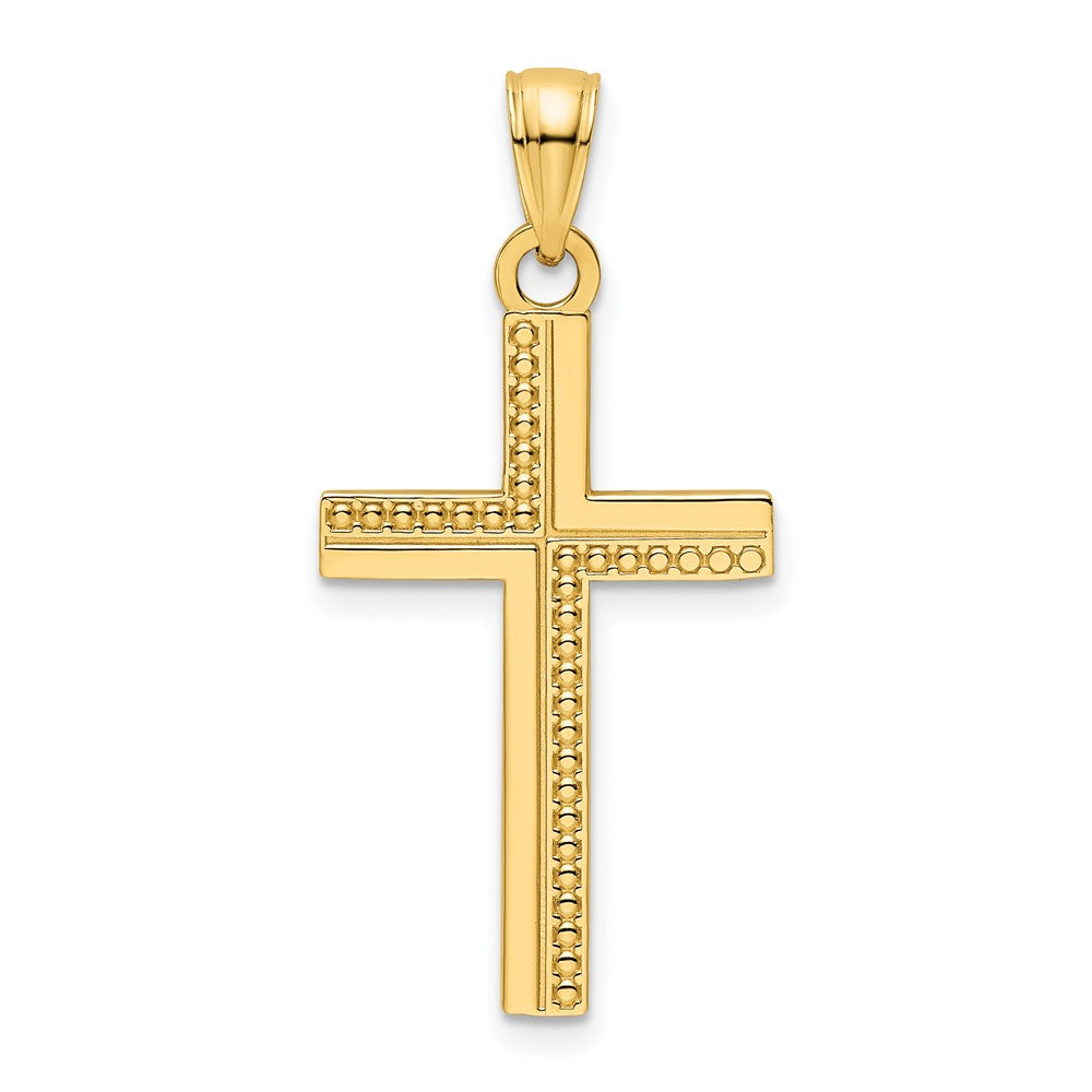 14k Yellow Gold Polished Beaded Cross Pendant