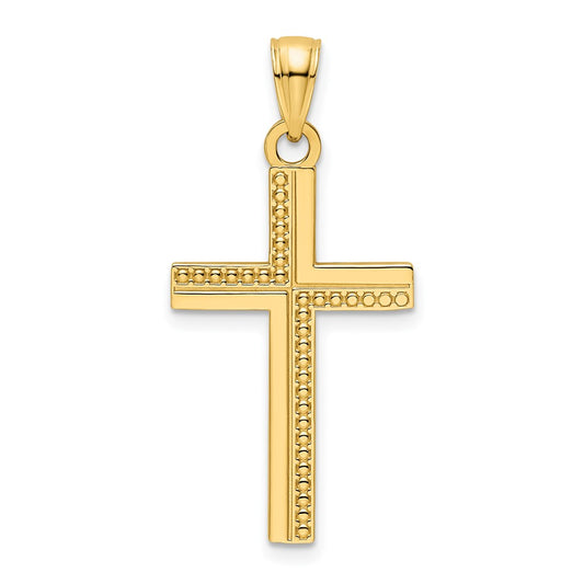 14k Yellow Gold Polished Beaded Cross Pendant