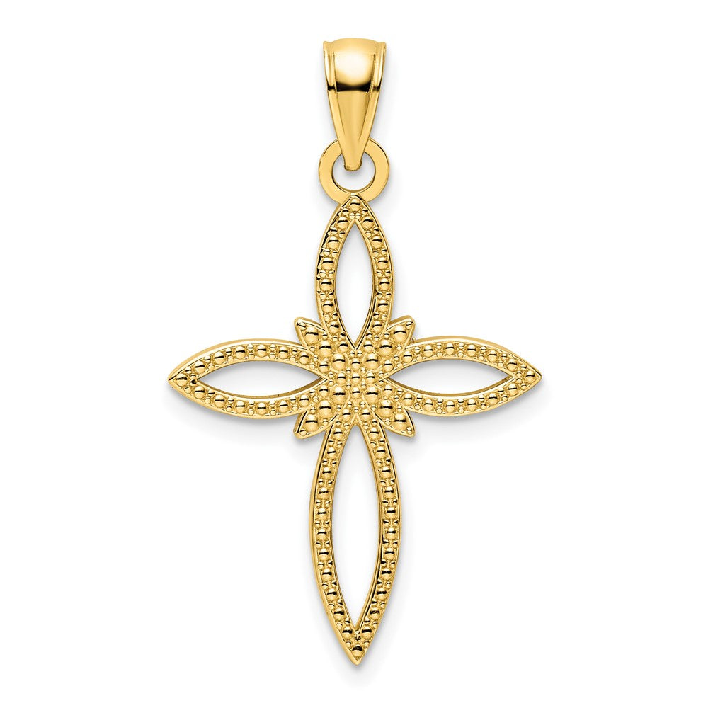 14k Yellow Gold Beaded Cross Pendant