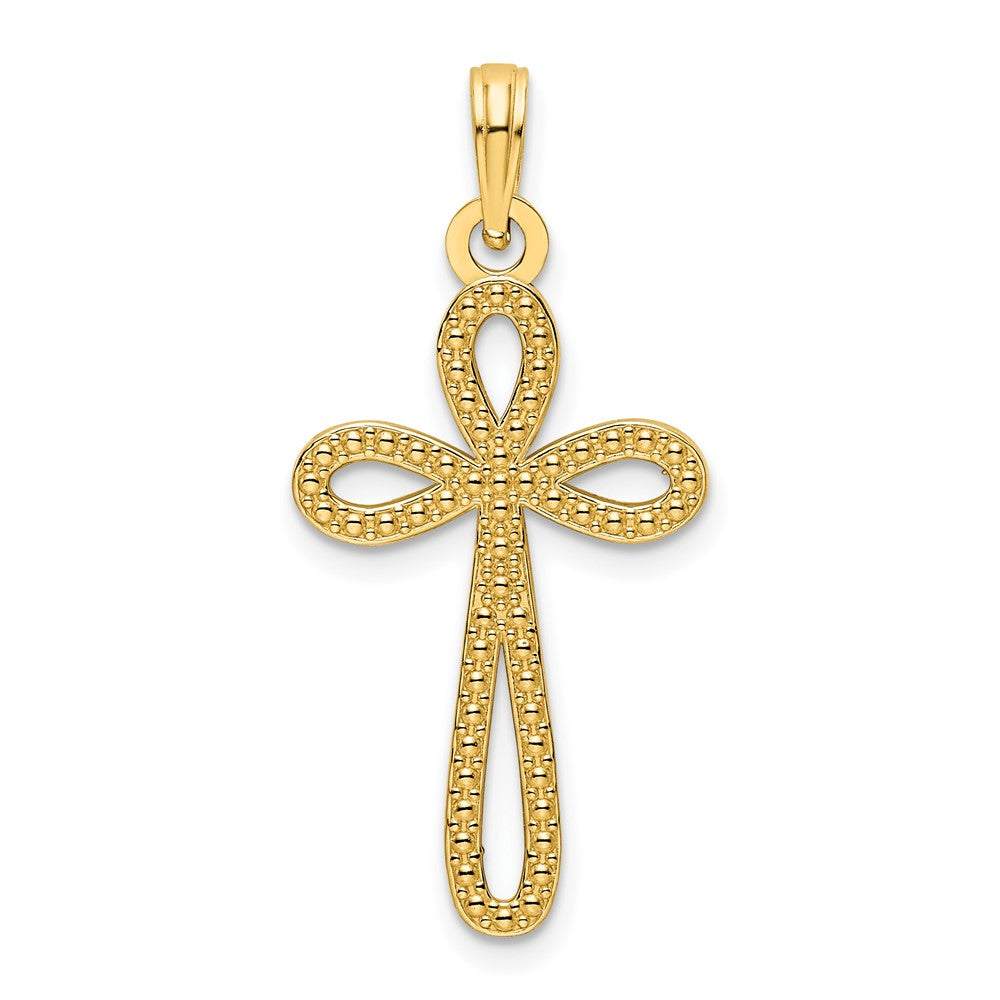 14k Yellow Gold Beaded Cross Pendant