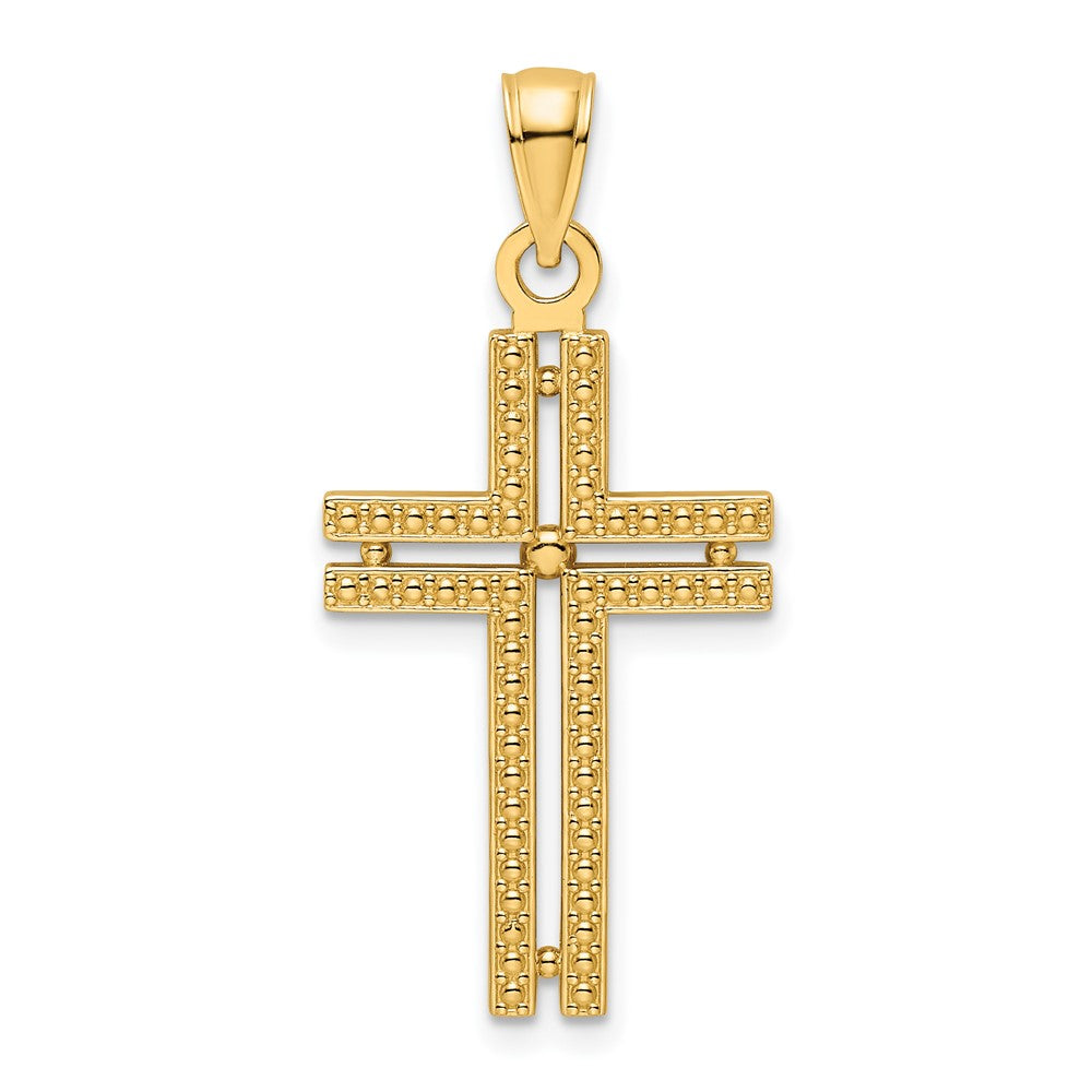 14k Yellow Gold Beaded Cross Pendant