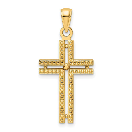 14k Yellow Gold Beaded Cross Pendant