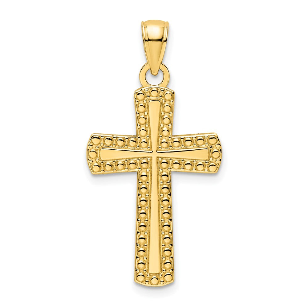 14k Yellow Gold Polished Beaded Cross Pendant