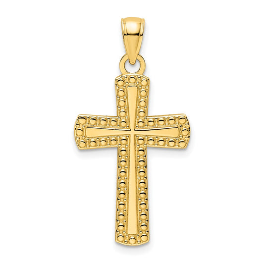 14k Yellow Gold Polished Beaded Cross Pendant
