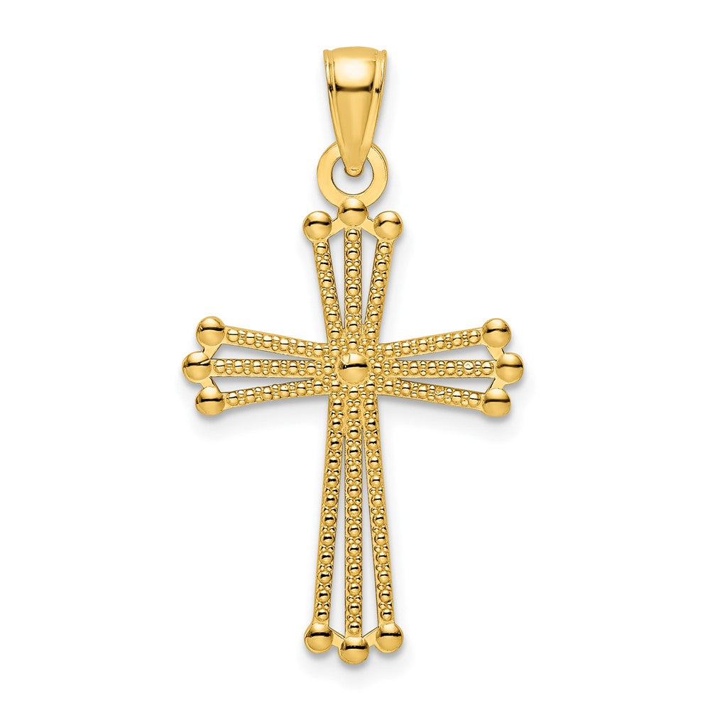 14k Yellow Gold Polished Beaded Cross Pendant
