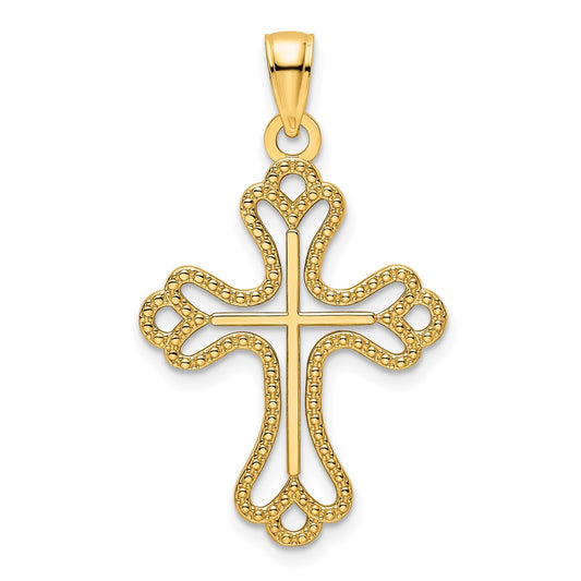 14k Yellow Gold Polished Beaded Cross Pendant