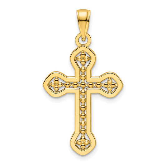 14k Yellow Gold Polished Beaded Cross Pendant