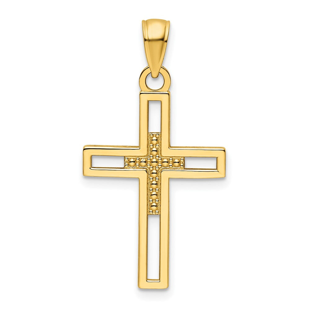 14k Yellow Gold Polished Beaded Cross Pendant