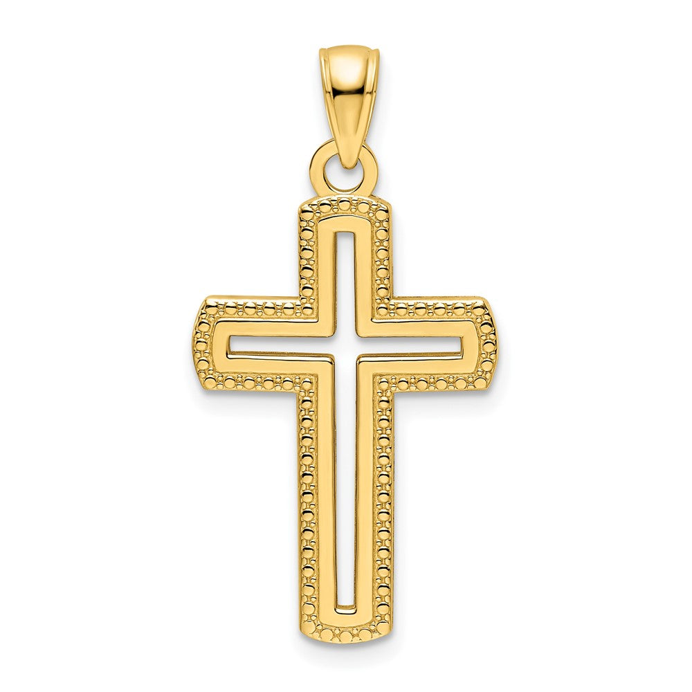 14k Yellow Gold Polished Beaded Cross Pendant