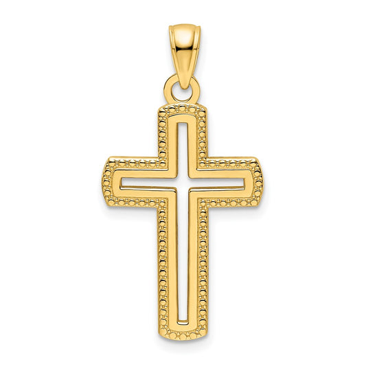 14k Yellow Gold Polished Beaded Cross Pendant