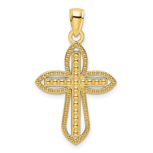 14k Yellow Gold Polished Beaded Cross Pendant