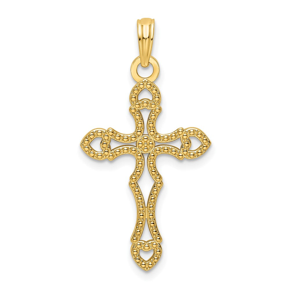 14k Yellow Gold Beaded Cross Pendant