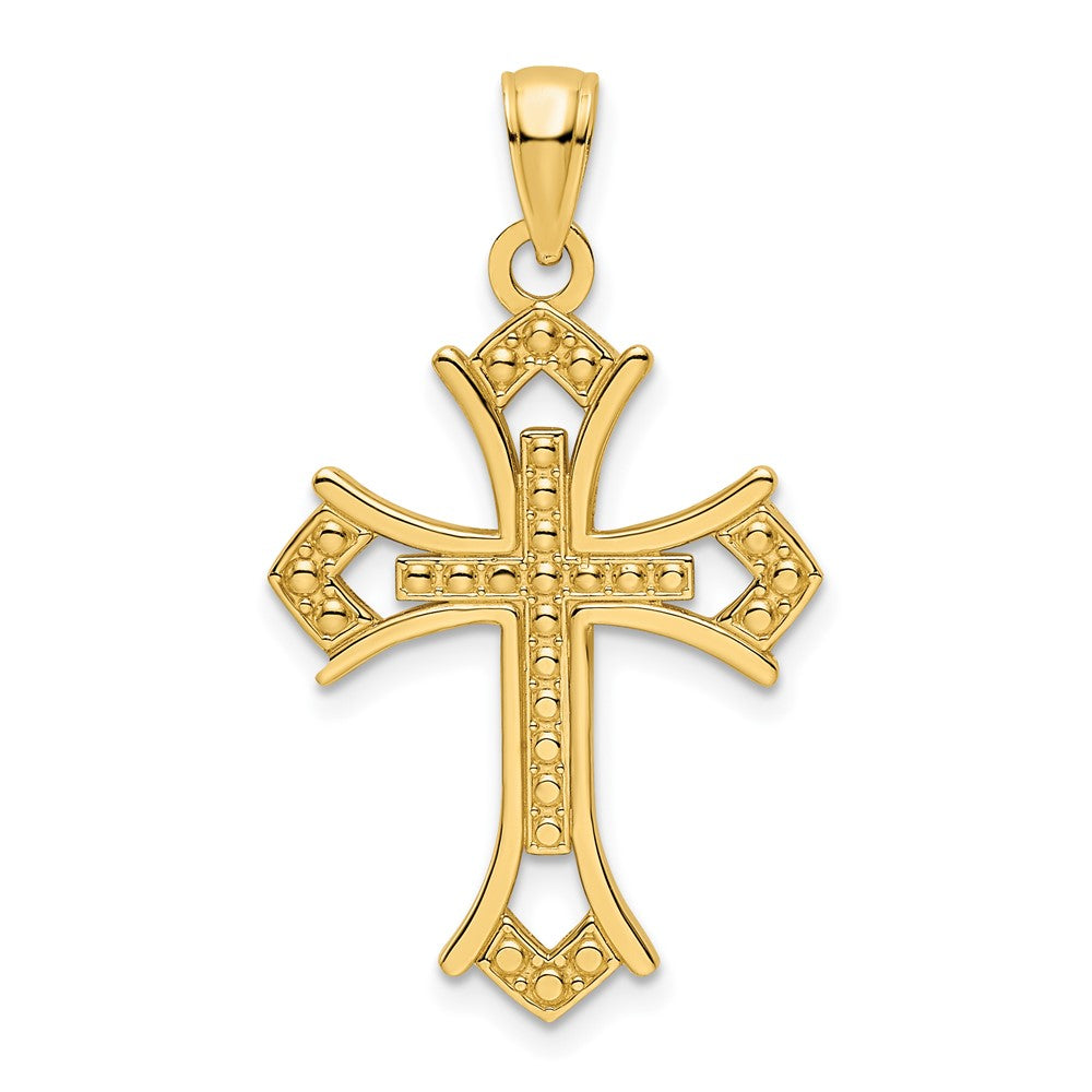 14k Yellow Gold Polished Beaded Cross Pendant