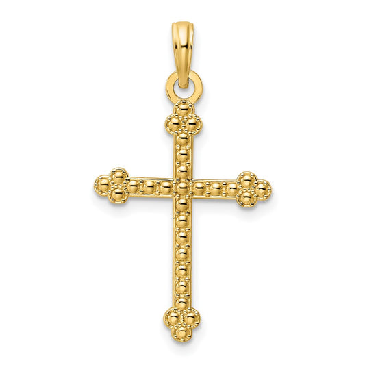 14k Yellow Gold Polished Beaded Cross Pendant