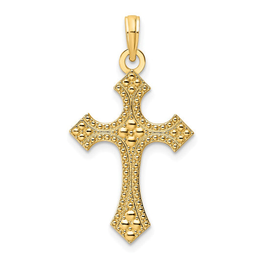 14k Yellow Gold Polished Beaded Cross Pendant