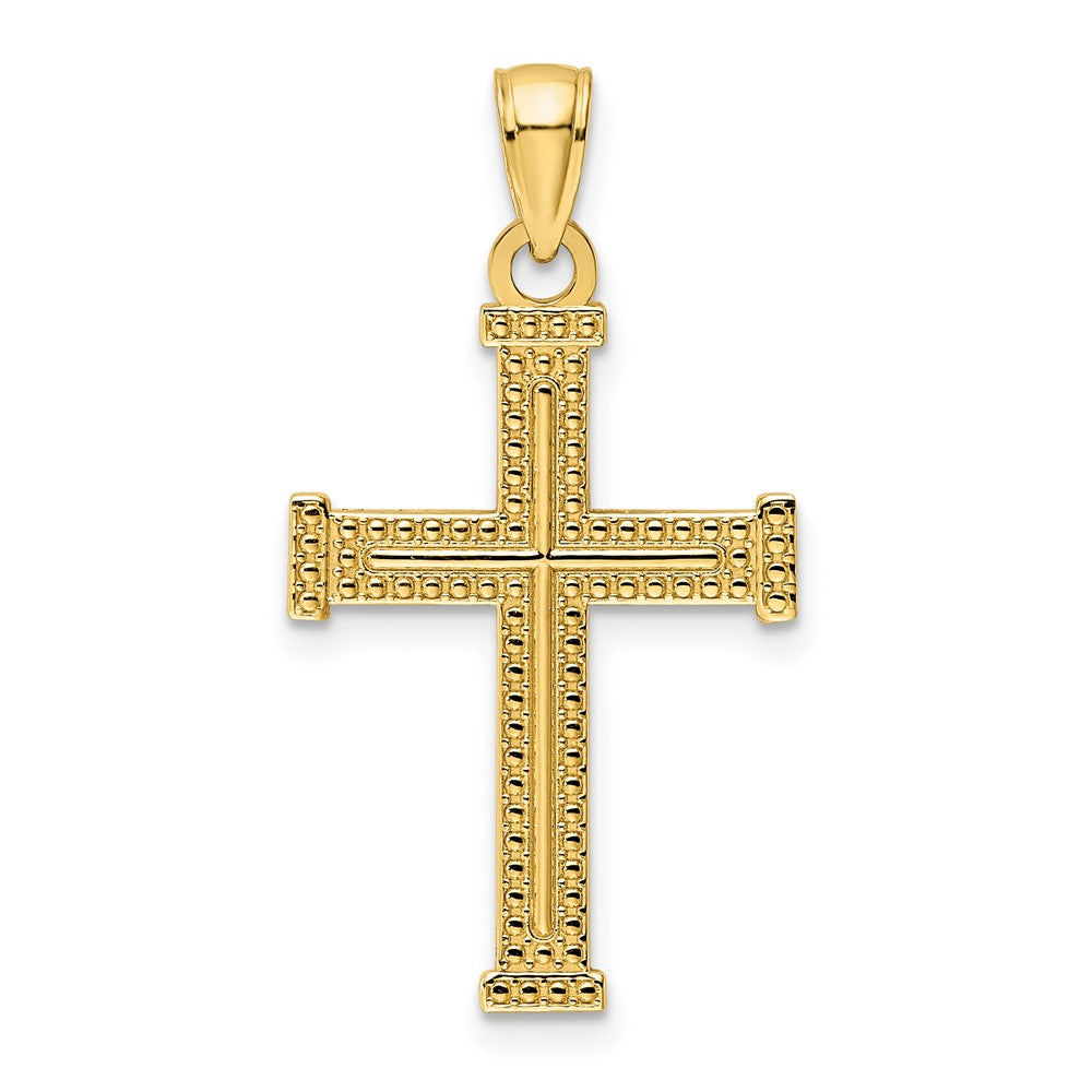 14k Yellow Gold Polished Beaded Cross Pendant
