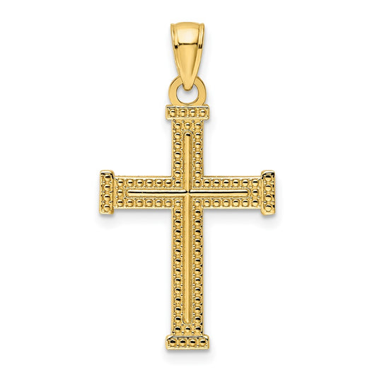 14k Yellow Gold Polished Beaded Cross Pendant