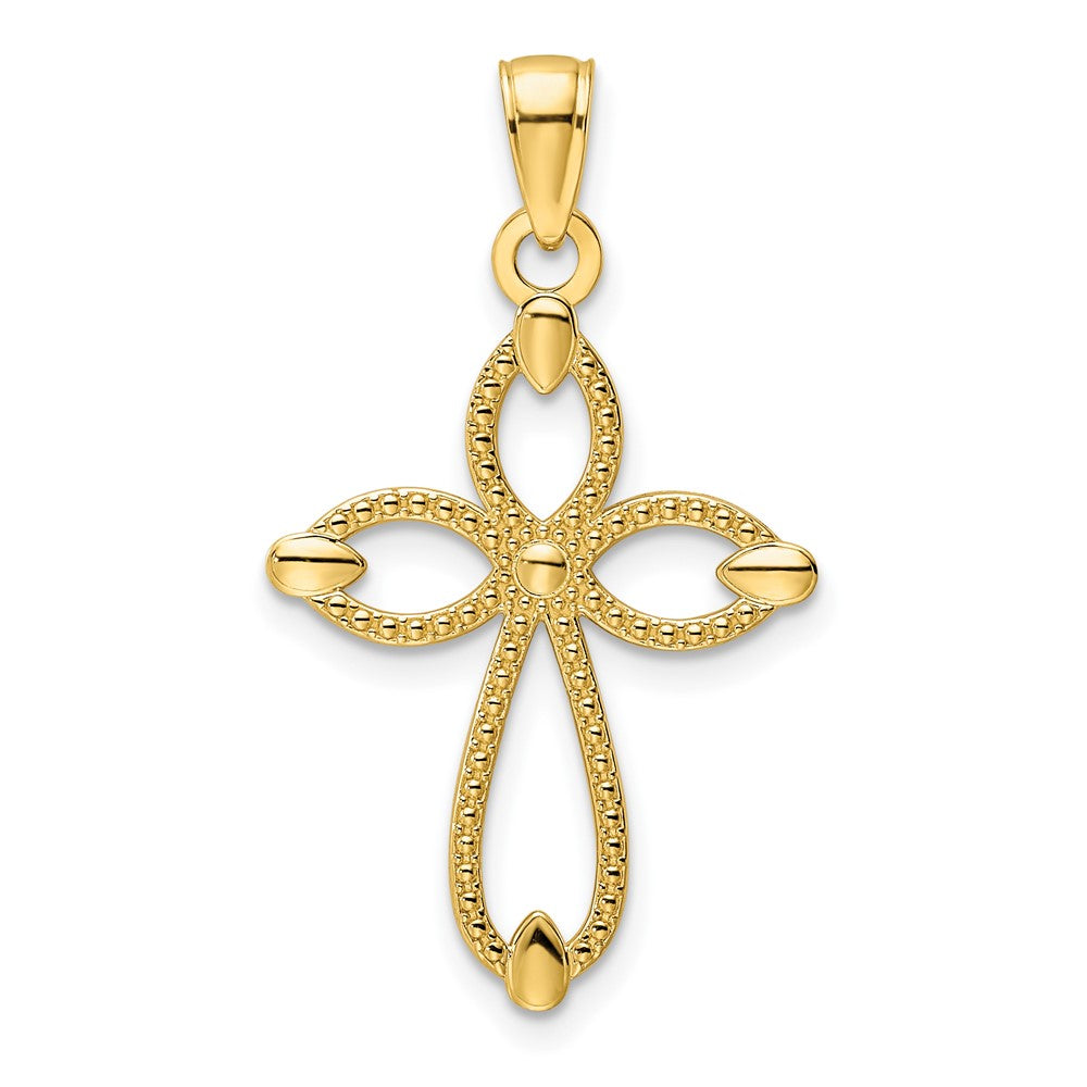 14k Yellow Gold Polished Beaded Cross Pendant