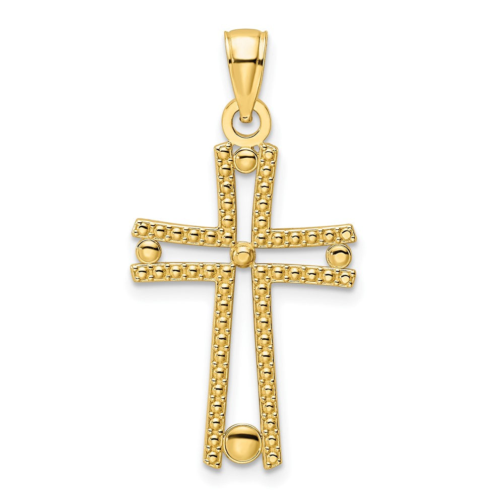 14k Yellow Gold Polished Beaded Cross Pendant