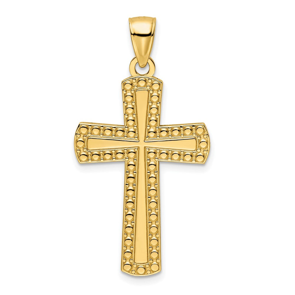 14k Yellow Gold Polished Beaded Cross Pendant