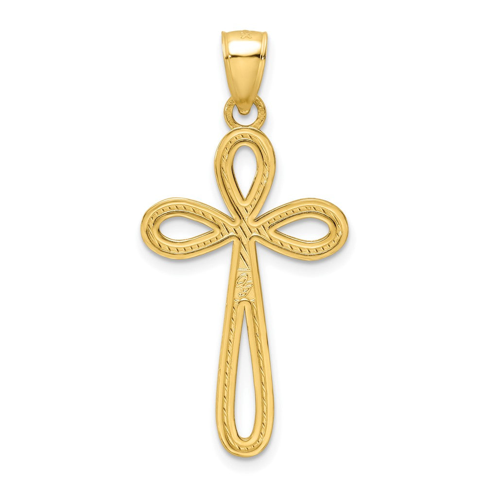 14k Yellow Gold Polished Beaded Cross Pendant