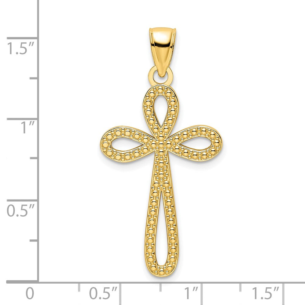 14k Yellow Gold Polished Beaded Cross Pendant