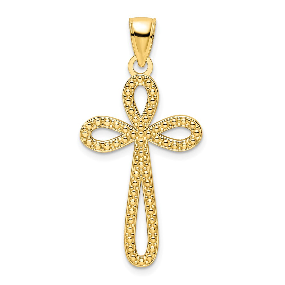 14k Yellow Gold Polished Beaded Cross Pendant