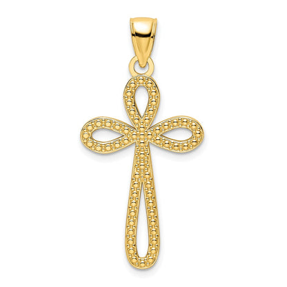 14k Yellow Gold Polished Beaded Cross Pendant