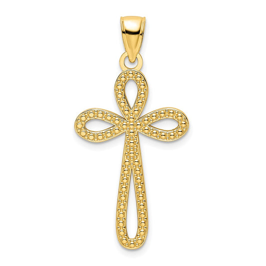 14k Yellow Gold Polished Beaded Cross Pendant